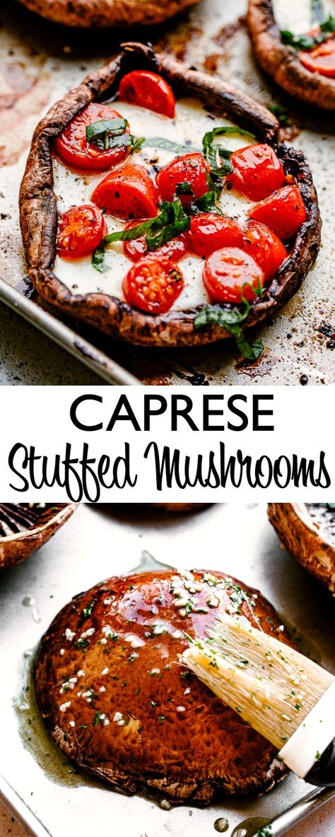 Portobello Mushrooms Stuffed, Mushrooms Stuffed, Cheese Recipes Appetizers, Caprese Recipes, Mushroom Appetizers, Stuffed Mushroom, Boiled Egg Diet Plan, Low Carb Appetizers, Tomato And Cheese