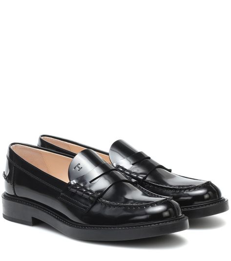 Tod's - Spiga leather loafers - The perfect pick for polished elegance, these black Spiga loafers from Tod's are sure to become a forever-favorite. Handcrafted in the label's atelier in Italy, they're cut from leather with the house's exposed stitching and T emblem. Balance their menswear-inspired silhouette with overtly feminine dresses. seen @ www.mytheresa.com Tods Loafers Women Outfit, Tods Loafers Women, Loafers Women Outfit, Tods Loafers, Feminine Dresses, Loafers Women, Black Loafers, Feminine Dress, Menswear Inspired