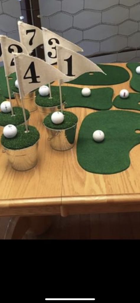 Golf Themed 50th Birthday Party, Golf Fundraiser Games, Hole In One Center Piece, Golf Theme Retirement Party Ideas, Golf Themed Centerpieces Ideas, Golf Centerpiece Ideas, Golf Event Decor, Golf Table Decorations, Golf Centerpieces