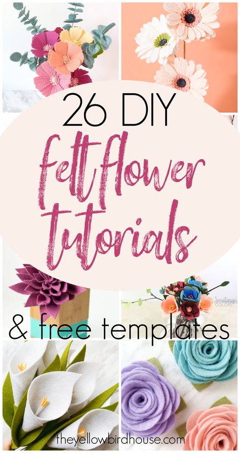 Felt Flower Template, Felt Flowers Patterns, Felt Flower Tutorial, Felt Flower Bouquet, Felt Flowers Diy, Diy Fabric Crafts, Fleurs Diy, Flower Mobile, Felt Wreath