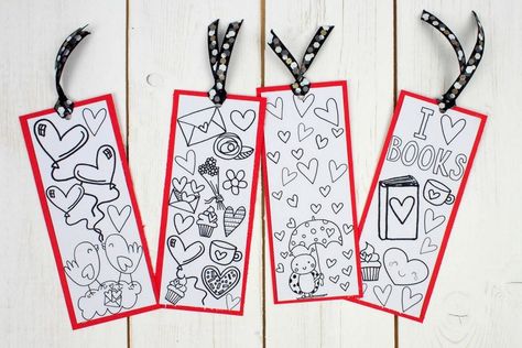 Love Books Free Colouring Bookmarks 5 Book Lovers Crafts, Free Coloring Bookmarks, Free Printable Bookmarks To Color, Printable Valentine Bookmarks, Colouring Bookmarks, Printable Bookmarks To Color, Crafts Valentines Day, Valentines Bookmarks, St Patties