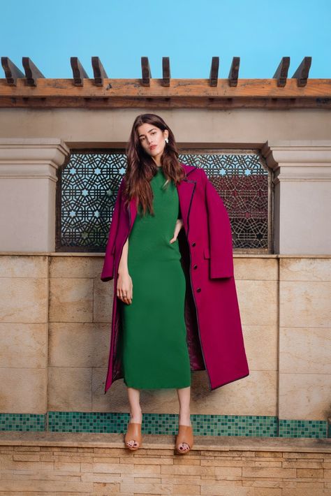 Magenta long coat for women made from wool Magenta Coat Outfit Winter, Magenta Coat Outfit, Viva Magenta Outfit, Magenta Outfit Ideas, Magenta Outfits, Magenta Coat, Green And Purple Outfit, Magenta Outfit, Moonlit Winter