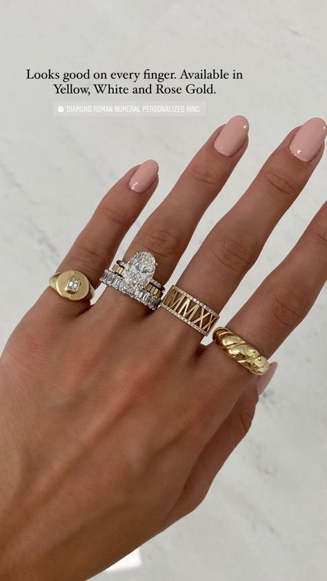 Gold And Silver Mix Wedding Rings, Mixing Metals Engagement Ring, Mixed Metal Rings Wedding, Engagement Ring With Emerald Band, Wedding Ring Stack Ideas Mixed Metals, Mixed Metals Engagement Ring, Mixed Metals Wedding Rings, Mixed Metal Wedding Rings Stack, Milky White Gel Polish