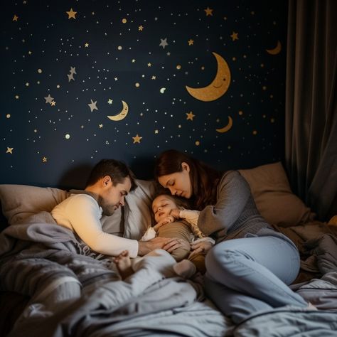 Cozy Family Moment: A loving family shares a tender moment together in a bedroom with a starry night theme. #family #bedtime #stars #cozy #parents #aiart #aiphoto #stockcake ⬇️ Download and 📝 Prompt 👉 https://ayr.app/l/F1zw Starry Night Theme, Family Bed, Night Theme, A Starry Night, Loving Family, Family Moments, Family Day, Creative Words, Free Photos