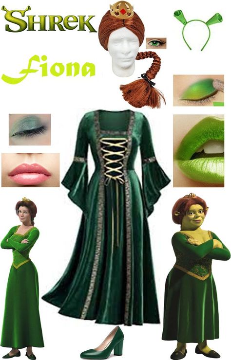 #Shrek #ShrekFiona #Green #Cosplay #Outfits Fiona Dress Shrek, Fiona Outfit Shrek, Fiona Shrek Halloween Costume, Halloween Green Costume, Shrek The Musical Costumes Diy, Fiona Shrek Costume Diy, Diy Fiona Costume Shrek, Fiona Costume Diy, Shrek Outfit Ideas