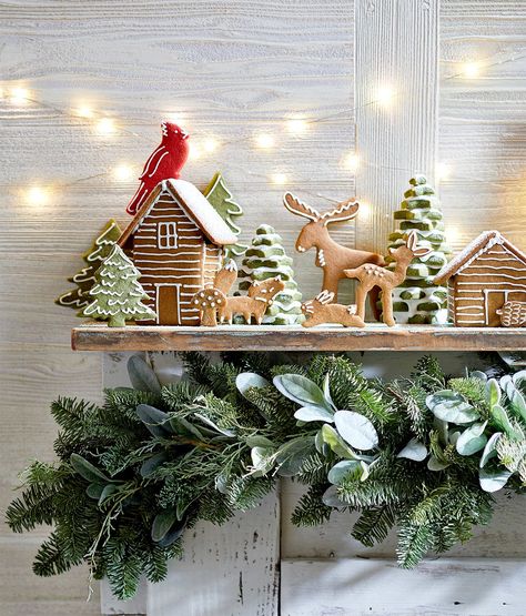 Cookie Cottage, Holiday Mantel, Christmas Village Display, Christmas Mantel Decorations, Christmas Gingerbread House, Holiday Centerpieces, Christmas Villages, Christmas Mantels, Mantel Decorations