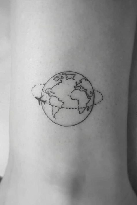 World Map Tattoo, Globe Tattoo, World Map Tattoos, Globe Tattoos, Map Tattoo, Earth Tattoo, Airplane Tattoos, Travel Tattoos, Circle Tattoos