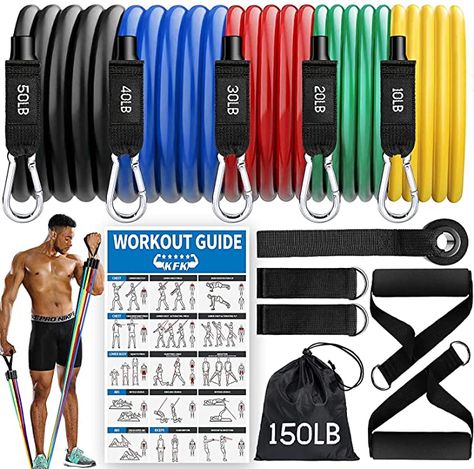 Resistance Bands Set for Men & Women(11Pcs) , 5 Pieces Fitness Workout Bands Stackable up to 150 lbs, Exercise Bands can be Strapped with Door Anchor，Handles and Ankles for Resistance Traning Gym Roller, Workout Bands, Best Resistance Bands, Exercise Bands, Workout Posters, Resistance Band Set, 150 Lbs, Resistance Band Exercises, Stretch Band