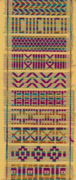 Kogin sampler · Kogin is a type of Japanese embroidery - beautiful colors and patterns. Creates quite an interesting effect. Bunka Embroidery, Kogin Embroidery, Embroidery Japanese, Amazing Embroidery, Swedish Weaving, Embroidery Sampler, Sashiko Embroidery, Colors And Patterns, Needlepoint Stitches