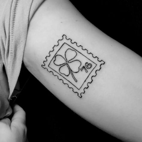 Small postage stamp with a shamrock Postage Stamp Tattoo, Ireland Tattoo, Stamp Tattoo, Bookish Tattoos, Tattoo You, Postage Stamp, Postage Stamps, Tatting, Tattoo Ideas