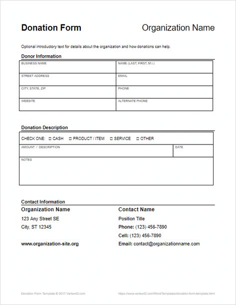 Get the Donation Form Template from Vertex42.com Donation Form, Contact Names, Mission Trip, Donate Books, Form Template, Missions Trip, Budgeting Finances, Google Docs, Business Process