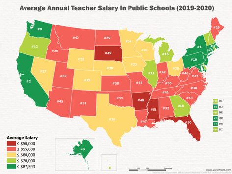 Average annual salary of teachers in the U.S. Teacher Salary, United States Map, Elementary School Teacher, Kindergarten Teachers, Public School, School Teacher, Elementary School, School Year, Elementary Schools