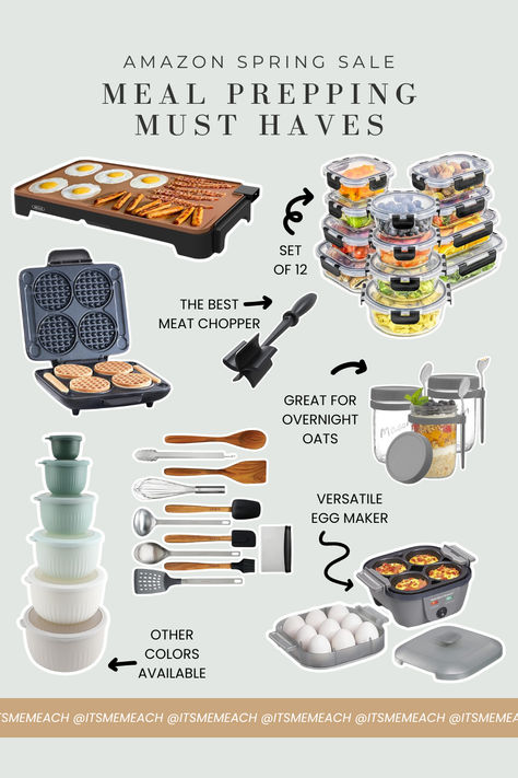 Here are some great meal prepping for beggingers tools I found on Amazon! These meal prep must haves are all part of the Amazon Spring Sale and are so helpful when cooking in bulk. Click to shop! Beginner Kitchen Essentials, Meal Prep Gadgets, Amazon Meal Prep Must Haves, Meal Prep Gift Ideas, Meal Prep Essentials Tools, Meal Prep Tools, Food Prep Aesthetic, Meal Prep Must Haves, Meal Prepping For Beginners