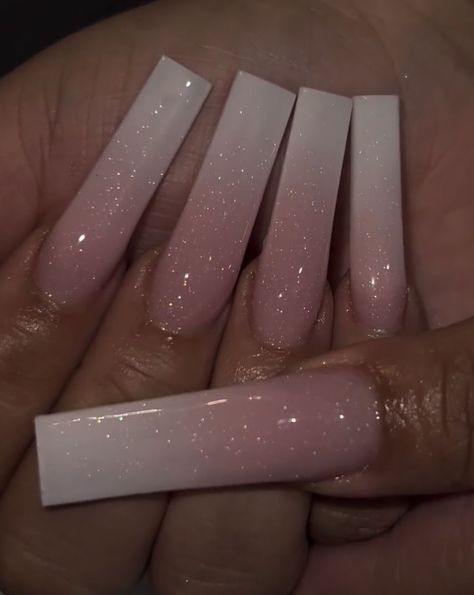 Pink Ombre Nails Glitter, Long Square Nails, Glitter Nails Acrylic, Acrylic Nail Set, Pink Ombre Nails, Ombre Nails Glitter, Ombre Acrylic Nails, Basic Nails, Ombre Nail Designs