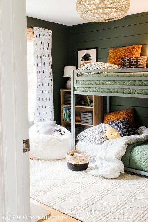 Brothers Bunk Beds, Boys Room Shared Bedrooms Bunk Beds, Toddler Bunk Bed Rooms, Mom And Son Shared Room Ideas, Harry Potter Shared Bedroom, Modern Rustic Playroom, Vintage Vogue Bedroom Ideas, Little Boys Room Bunk Beds, Little Boy Shared Bedroom Ideas