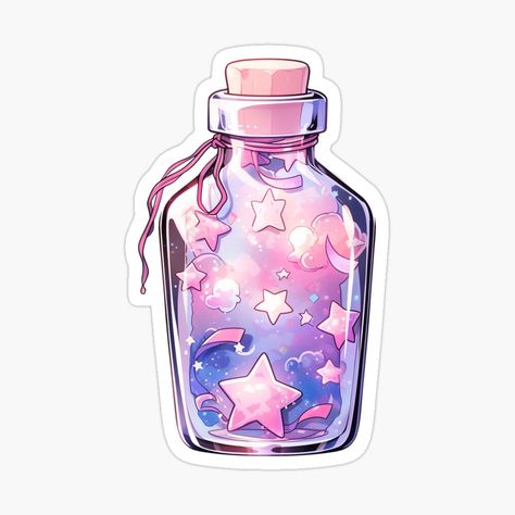 Universe In A Bottle, Galaxy Bottle, Pink And Purple Galaxy, Kawaii Bottle, Kawaii Galaxy, Kawaii Stars, Galaxy In A Bottle, Purple Stickers, Pastel Pink And Purple