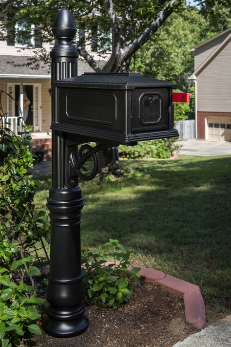 Light Posts, Residential Mailboxes, Black Mailbox, Mailbox Makeover, Mailbox Landscaping, Vintage Mailbox, Diy Mailbox, Mailbox Ideas, Architectural Mailboxes