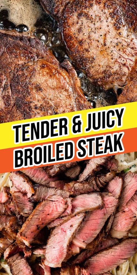 Broiled Steak makes it easy to create the perfect steak dinner without a grill. Cook tender, juicy steak in less than 30 minutes! Try today! Homemade Sides, How To Reheat Steak, Broiled Steak, Frozen Steak, The Perfect Steak, Steak Tips, Tender Steak, Roasted Cabbage, Dessert Cookbooks