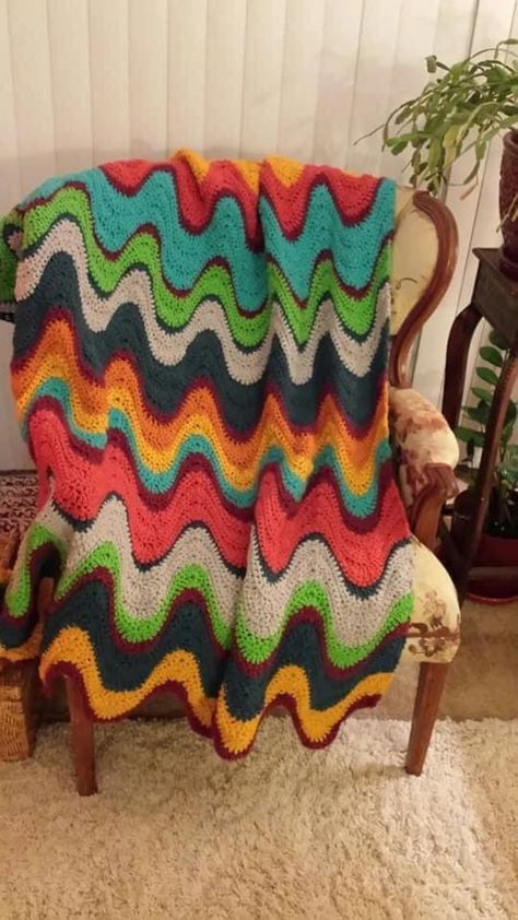 Abstract Crochet Blanket, Wavy Crochet Blanket, Funky Crochet Blanket, Mid Century Modern Crochet, Crochet Zig Zag Blanket, Crochet Zig Zag Pattern, Retro Crochet Patterns, Zig Zag Crochet Blanket, Mid Century Crochet