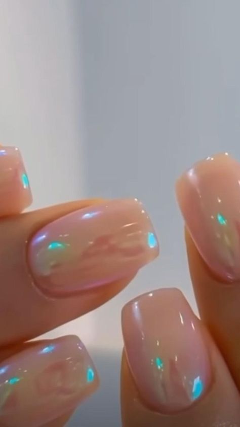 Nails Acrylic Long Square, Nails Acrylic Short Summer, Classy Nails Acrylic, White Design Nails, Irridescent Nails, Nude Chrome, Gel Overlay Nails, Overlay Nails, Opal Nails