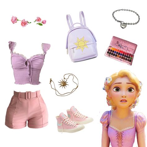 Tangled Disneyland Outfit, Disneybound Park Outfits, Disney Closet Cosplay, Tangled Outfit Disney, Tangled Outfit Aesthetic, Summer Disneybound Outfits, Disney Bounding Tangled, Slinky Dog Disneybound, Rapunzel Disney Bounding