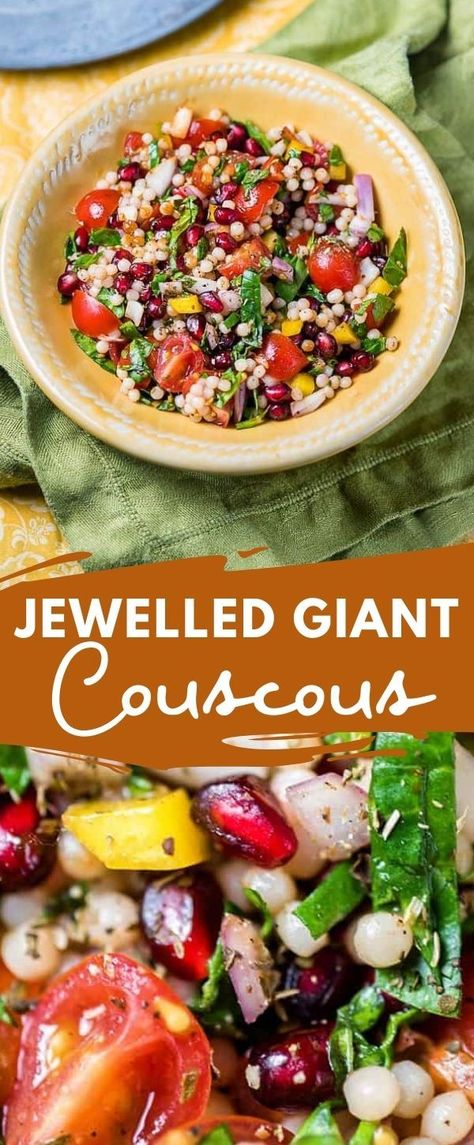 This colourful Jewelled Giant Couscous Salad is like sunshine on a plate. Serve with grilled chicken skewers for an easy and healthy meal. Giant Couscous Recipes, Giant Couscous, Grilled Chicken Skewers, Couscous Recipes, Couscous Salad, Chicken Skewers, Food Stuff, Comfort Foods, Decadent Desserts