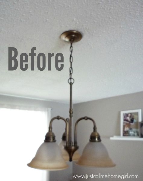 I hated my dining room light fixture that came with our house, but I really didn't want to spend the money to buy a new one. So I updated the existing one for o… Light Fixture Makeover, Diy Luminaire, Diy Light Fixtures, Diy Dining, Dining Room Light Fixtures, Chandelier Light, Bathroom Light Fixtures, Hanging Shelves, Dining Room Lighting