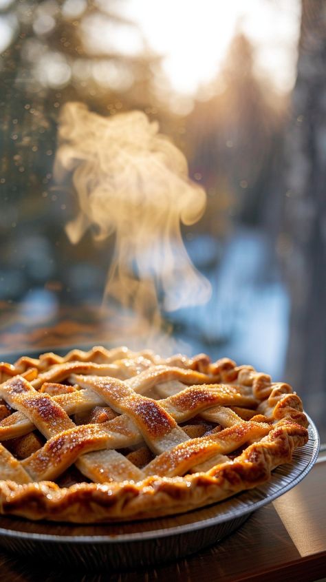 Warm Homemade Pie: Freshly baked pie steaming by the window with the golden light of sunset in the background. #pie #warm #homemade #baking #steam #aiart #aiphoto #stockcake ⬇️ Download and 📝 Prompt 👉 https://ayr.app/l/whgf Pie In Window Aesthetic, Pie Aesthetic Wallpaper, Pie Side View, Pumpkin Pie Aesthetic, Pie Photoshoot, Pie Aesthetic, Pie Photography, Pie Pictures, Country Morning