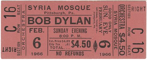 Bob Dylan 1966, Old Ticket, Vintage Music Posters, Concert Poster, Cute Poster, Concert Tickets, Band Posters, Vintage Music, Bob Dylan