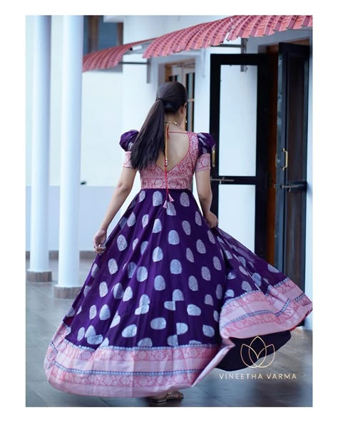 reuse saree, dress from saree, recycle saree Gown From Saree, Dress From Saree, Recycle Saree, Venkatagiri Sarees, Frock Models, Long Blouse Designs, Lehenga Saree Design, Long Frock Designs, Recycled Dress