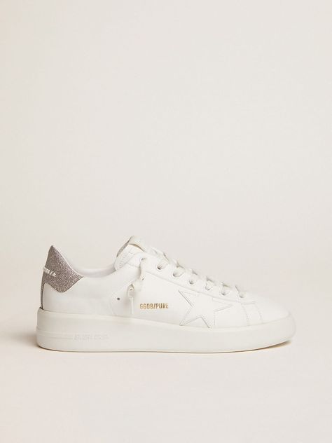 Purestar sneakers with glittery silver heel tab | Golden Goose Preppy Closet, Golden Family, Silver Heel, Exclusive Sneakers, Glitter Heels, Golden Goose Shoes, Silver Heels, Tres Chic, Dream Shoes