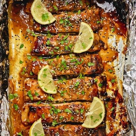 Baked Trout In Honey Mustard and Soy Sauce Glaze - The Yummy Bowl Trout Stew Recipes, Oven Baked Rainbow Trout, Salmon Trout Recipes, Red Rainbow Trout Recipes, Keto Trout Recipe, Trout Marinade Recipes, Trout Recipes Pan Seared, Sauce For Trout, Whole Trout Recipes Baked