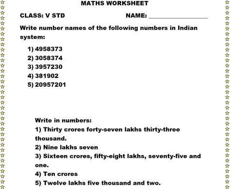 NUMBER NAMES INDIAN SYSTEM Indian Number System, International Number System, Number System Worksheets, Number Spelling, Number Names, Place Value Worksheets, Work Sheet, Number System, Math Work