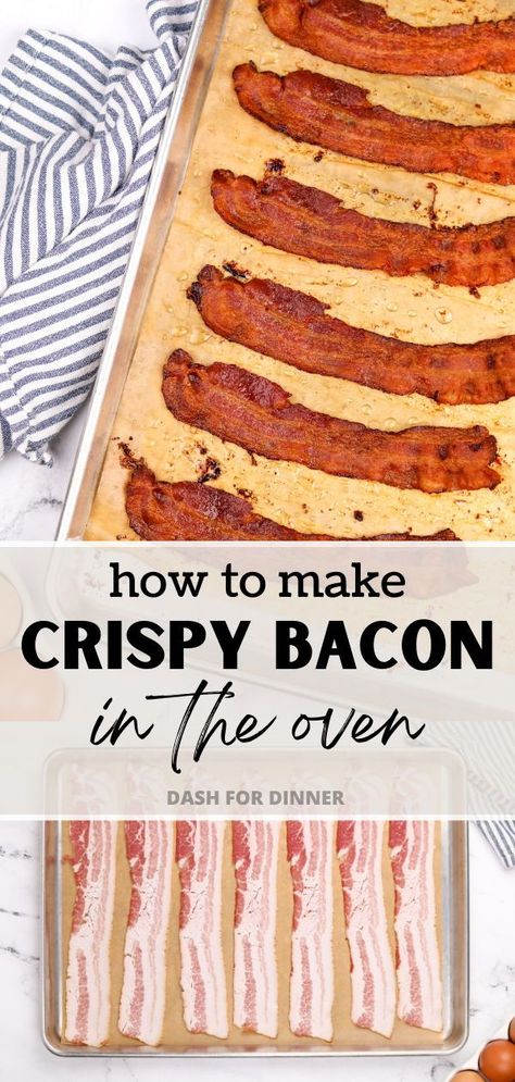 This easy method for making Crispy Oven Baked Bacon is the best way to prepare perfect bacon every single time. There is less mess, it's deliciously crispy, and frees up your hands for other tasks in the kitchen (like scrambling eggs or making toast). Bacon In The Oven Crispy, Crisp Bacon In The Oven, Baking Bacon In Oven, Baked Bacon In The Oven, Oven Bacon, Crispy Oven Bacon, Bacon In Oven, How To Bake Bacon In The Oven Crispy, Oven Bacon Perfect