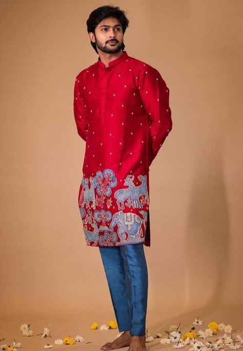 Kalamkari Kurta For Men, Traditional Indian Mens Clothing, Kurta Designs Men's, Kids Wedding Outfits, Carnival Outfit, Boys Kurta Design, Wedding Kurta For Men, Kids Kurta, Groom Dress Men