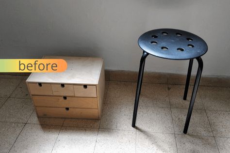 Ikea Hack Side Table, Tarva Ikea, Small Room Hacks, Side Table With Drawers, Ikea Bestå Hack, Besta Hack, Ikea Side Table, Ikea Stool, Natural Wood Coffee Table