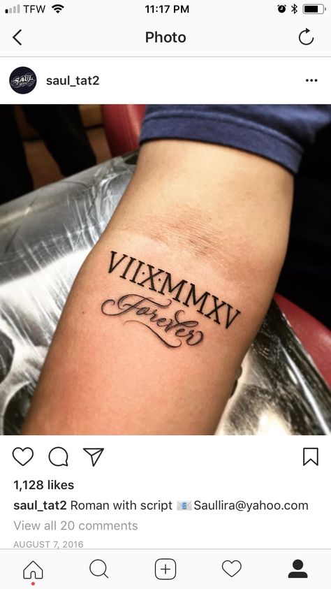 Roman numerals Forever Rip Always Tattoo, Roman Numeral Tattoos, Roman Numbers, Forearm Tattoo Women, Discreet Tattoos, Arm Tattoos, Arm Tattoos For Guys, Roman Numeral, Forearm Tattoos