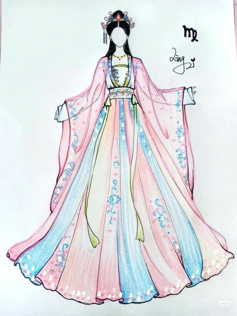 Traditional Dresses Drawing, Korean Dress Drawing, Kimonos Drawing, Kimono Sketch, Kimono Drawing, Hanbok Drawing, Hanbok Art, Hanfu Art, Costume Design Sketch