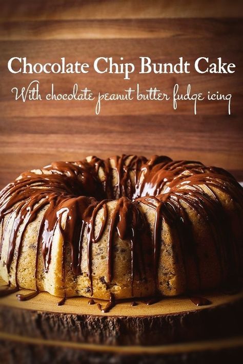 Chocolate Chip Bundt, Fudge Icing, Chocolate Chip Bundt Cake, Tube Pan, Chocolate Peanut Butter Fudge, Sweet Pastry, Loaf Cakes, Chocolate Chip Cake, Butter Fudge