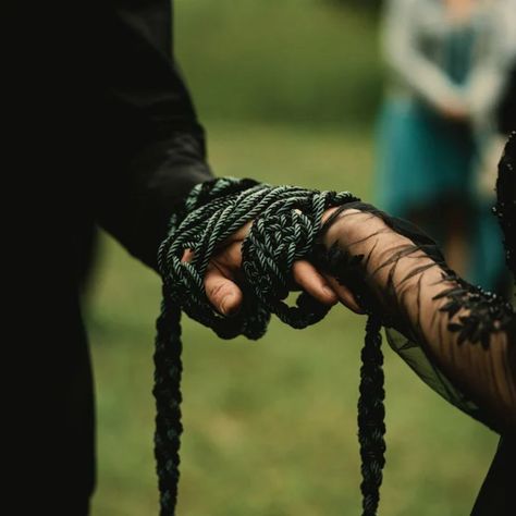 Fall Pagan Wedding, Gothic Medieval Wedding, Ghost Wedding Aesthetic, Romantic Dark Wedding Decor, Pagan Forest Wedding, Black Viking Wedding, Dark Fae Wedding Theme, Hand Tie Wedding Ceremony, Hand Wrapping Ceremony