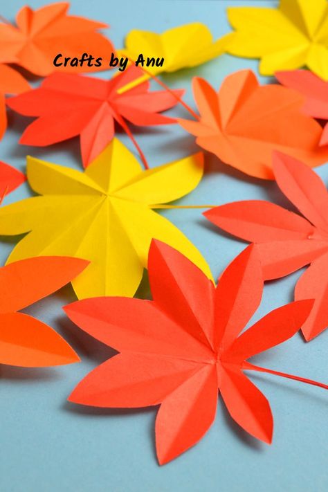 Folded Paper Leaves, Paper Leaf Craft, Paper Maple Leaf, Paper Leaf, Stitching Projects, Yarn Wall, Diy Yarn, Popular Crafts, Paper Leaves