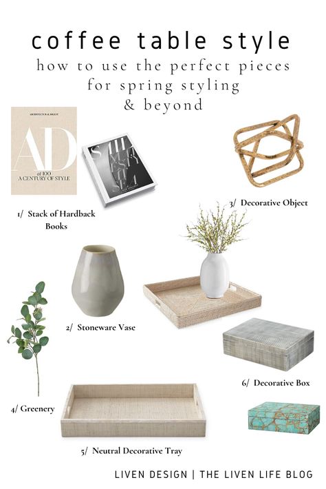 Give your coffee table a spring facelift: How to style a coffee table using 6 key pieces. Create a stylish coffee table with these essential pieces. I've found a range of products for each key item linked for you to shop! Home decor style tips. Vase, decorative tray, coffee table books, decorative boxes, greenery, decorative object. Decor Boxes Decoration, How To Decor Coffee Table, Decorative Boxes For Coffee Table, Open Book Coffee Table Decor, How To Style A Coffee Table Tray, Coffee Table Trays Ideas, Decor Books Coffee Table, Coffee Table Tray Decor Living Rooms, Decorative Tray Ideas Living Room