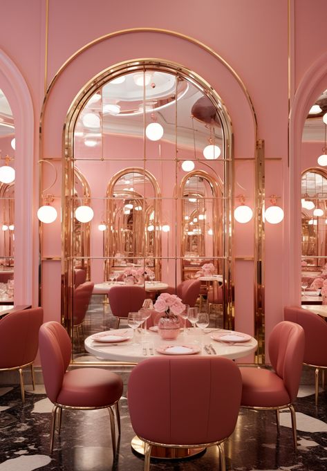 Pink Restaurant Interior Design, Construction Knowledge, Fun Interior Design, River Restaurant, Eclectic Restaurant, Simple Cafe, Pink Art Deco, Jewelry Store Design, Interior Design Courses