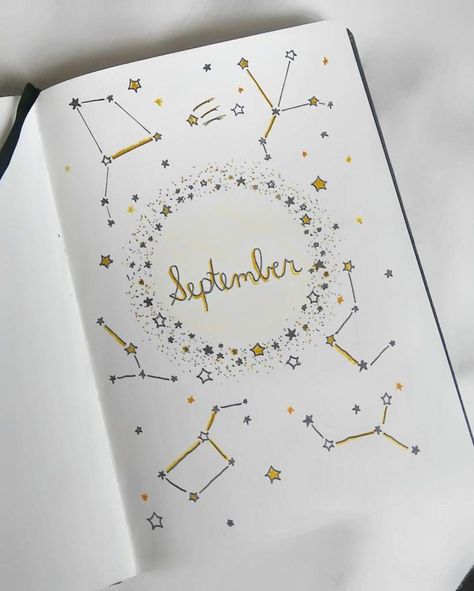 September Bujo, September Bullet Journal, Bujo Spreads, January Bullet Journal, Bullet Journal 2020, My September, Bullet Journal Set Up, Star Theme, Bullet Journal Notes