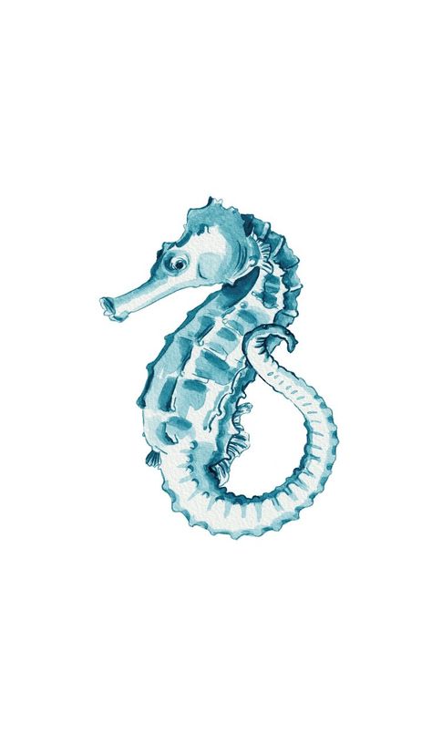 Seahorse painted in blue ink Seahorse Illustration, Watercolour Food, Seahorse Painting, Blue Room Decor, Steven Rhodes, Blue Drawings, Object Design, Cute Summer Wallpapers, Beach Icon