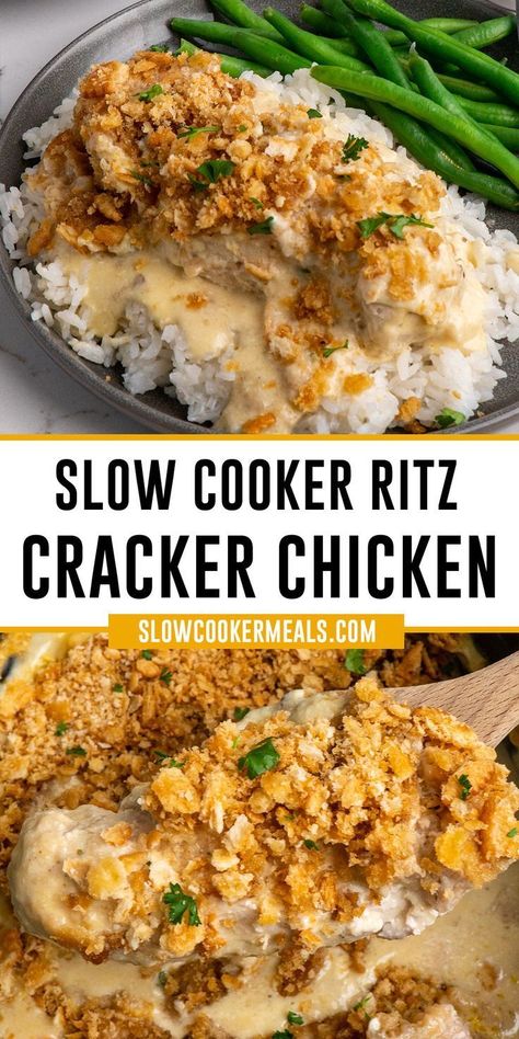 May 30, 2022 - This Slow Cooker Chicken Casserole with Ritz Crackers combines tasty chicken with zesty sour cream, cream soups, buttery Ritz crackers, and seasonings for a hearty, flavorful slow cooker dinner. Pin This Recipe For Later! I Chicken Casserole With Ritz Crackers, Casserole With Ritz Crackers, Slow Cooker Chicken Casserole, Ritz Cracker Chicken, Cracker Chicken, Chicken Crockpot Recipes Easy, Ritz Cracker, Easy Crockpot Dinners, Tasty Chicken