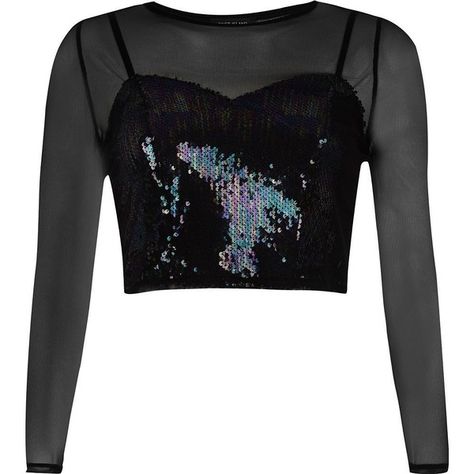 River Island Petite black mesh sequin crop top ($44) ❤ liked on Polyvore featuring tops, crop tops, mesh crop top, petite tops, layered tops, tall tops and crop top Long Sleeve Sequin Top, Crop Tops Shirts, Bralet Tops, Mode Chanel, Colorful Crop Tops, Sequin Crop Top, Layer Top, Petite Tops, Bralette Tops