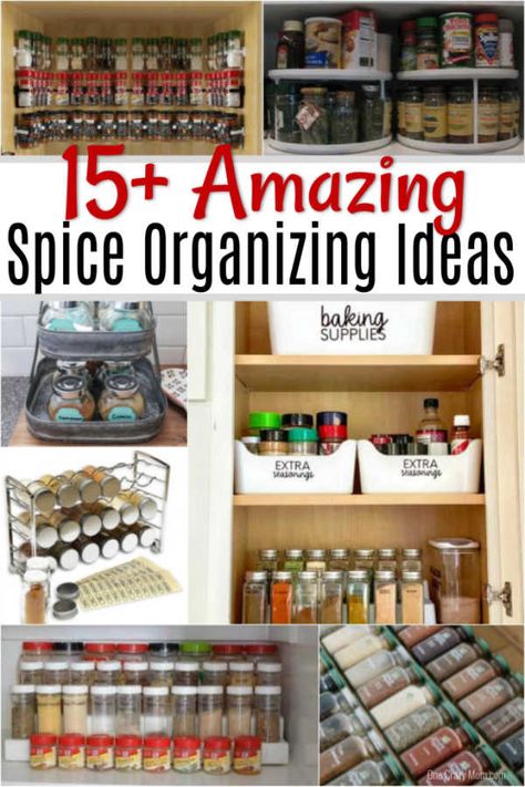 If you are overwhelmed with your spice cabinet, learn the best way to organize spices. Find 15+ ways to organize spices that will keep everything in order. Large Spice Rack, Organizing Spices, Organize Spices, Spice Cabinet Organization, Spice Rack Organization, Diy Spice Rack, Spice Organization Drawer, Wall Mounted Spice Rack, Spice Shelf