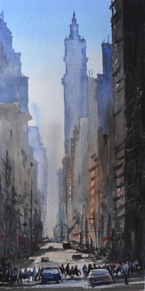 New York in Watercolor City Watercolor Painting Cityscapes, New York City Watercolor Painting, Thomas Schaller Watercolor, New York Watercolor Painting, Thomas W Schaller, New York Drawing, Thomas Schaller, Watercolor Cityscape, New York Landscape