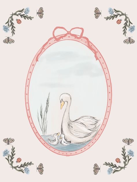 Vintage style folk art print ready for download and printing! This art depicts a mother swan and her two babies in a frame surrounded by nature.  Available in 8x10 and 5x7  *all Gold and Grace prints are hand drawn and not made for resale* Hibiscus Drawing, Swan Drawing, Charm Art, Swan Art, Oak Meadow, Nursery Room Art, Swans Art, Art Mignon, Art Digital Art